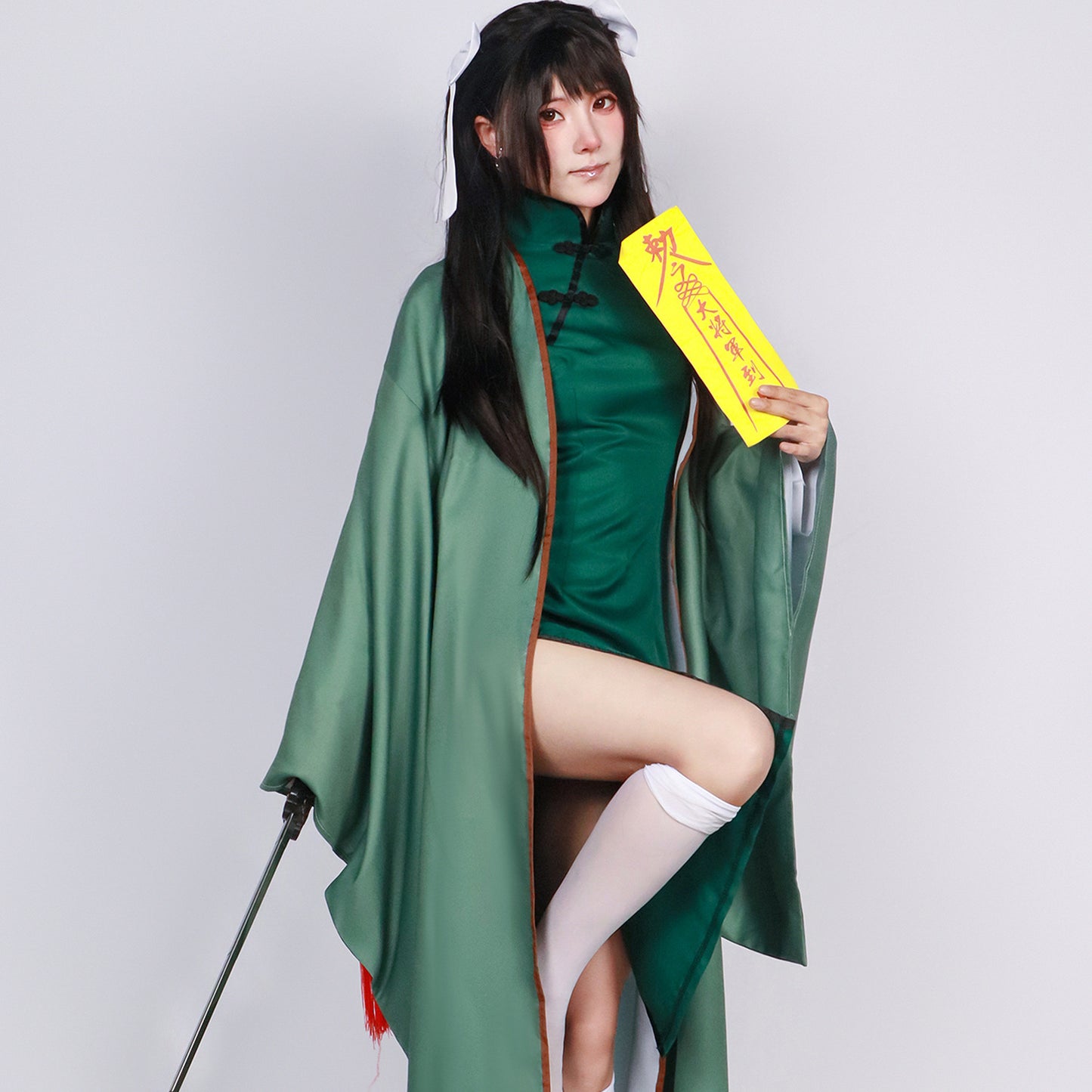 Medicine Finger Green Plate Button Clothes Republic of China Ming Ancient Style Cheongsam Cosplay Costume Outfit for Halloween