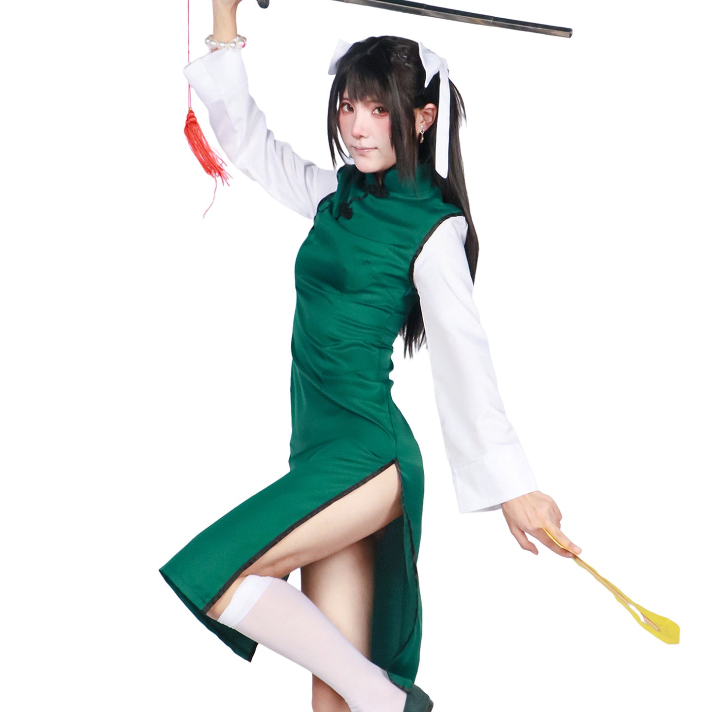 Medicine Finger Green Plate Button Clothes Republic of China Ming Ancient Style Cheongsam Cosplay Costume Outfit for Halloween