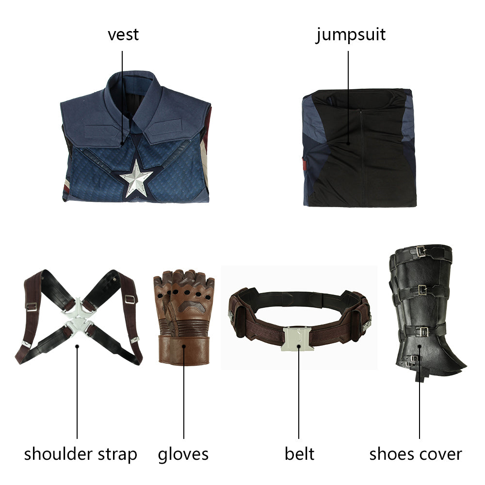 Avengers: Endgame Captain America Steve Rogers Jumpsuit Cosplay Costume Suit for Halloween