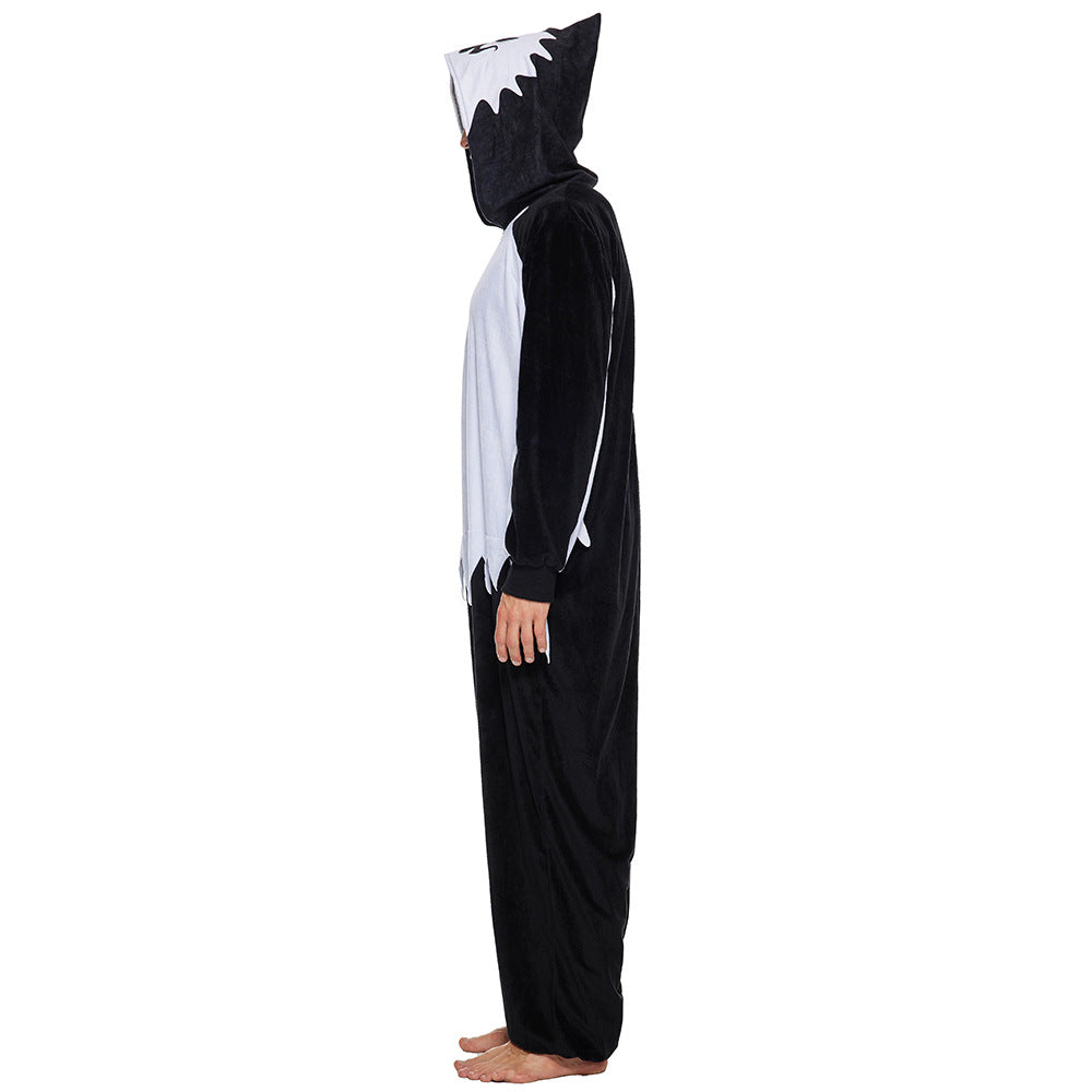 Adult White Fuzz Hooded Pajamas Scary Ghost Cosplay Costume for Halloween