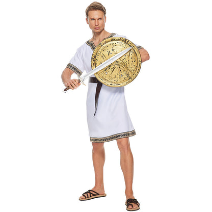 Adult Roman Warrior White Jumpsuit Cosplay Costume for Halloween Bar Parties and Performances