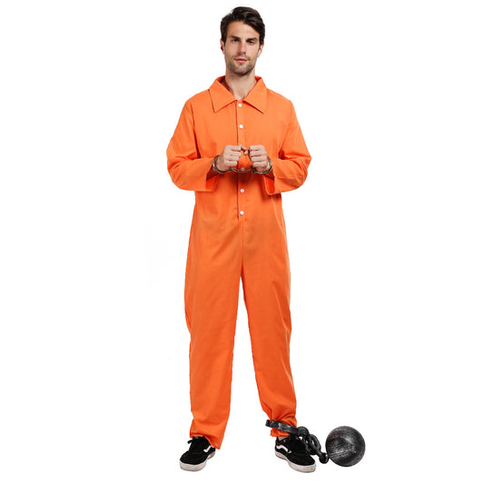 Men's Orange Prisoner Jumpsuit Halloween Inmate Cosplay Costume for Bar Parties and Performances