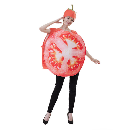 Adult Fruit Jumpsuit Tomato Slice Sponge Cosplay Costume for Halloween Party Stage Performances