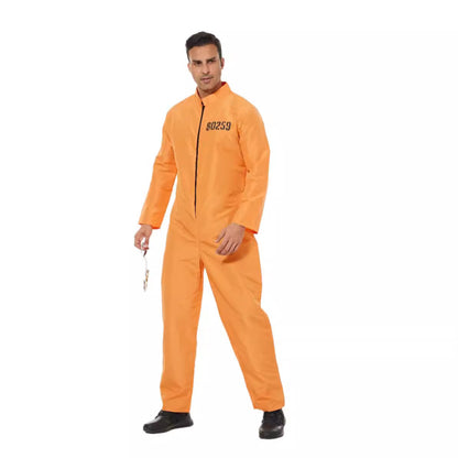 Men's Orange Prisoner Jumpsuit Cosplay Costume for Bar Parties and Performances