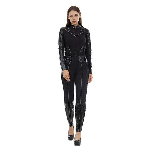 Women Black Secret Agent Warrior Killer Jumpsuit Cosplay Costume for Halloween Bar Parties and Performances