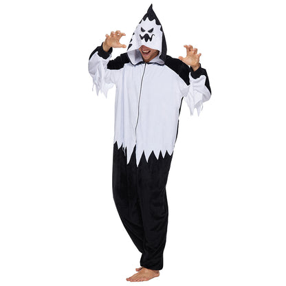 Adult White Fuzz Hooded Pajamas Scary Ghost Cosplay Costume for Halloween