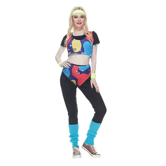 80s Retro Disco Fashion Hip Hop Sport Cosplay Costume Full Set for Halloween