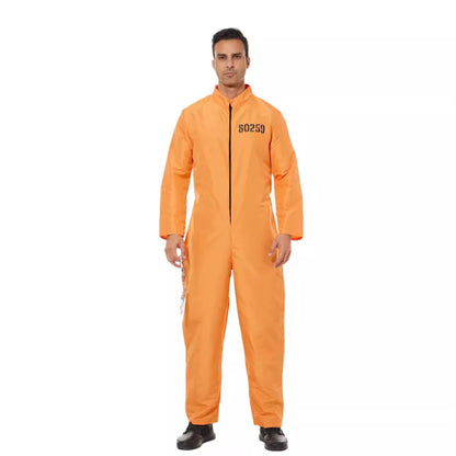 Men's Orange Prisoner Jumpsuit Cosplay Costume for Bar Parties and Performances