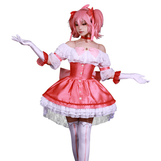 Puella Magi Madoka Magica Madoka Kaname Pink Dress Cosplay Costume Full Set for Halloween