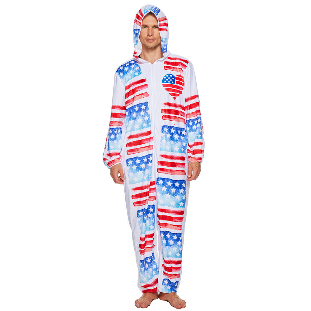 Adult Captain America Fluffy Hooded Jumpsuit Cosplay Costume for Halloween