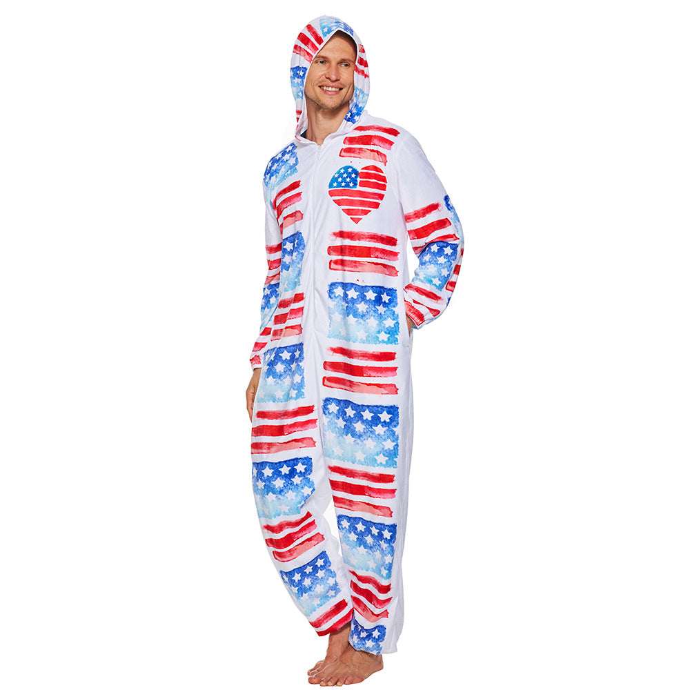 Adult Captain America Fluffy Hooded Jumpsuit Cosplay Costume for Halloween