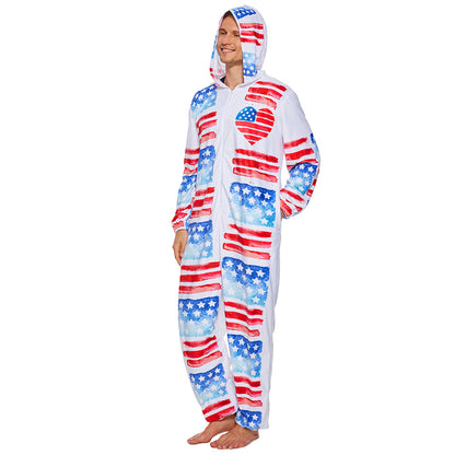 Adult Captain America Fluffy Hooded Jumpsuit Cosplay Costume for Halloween