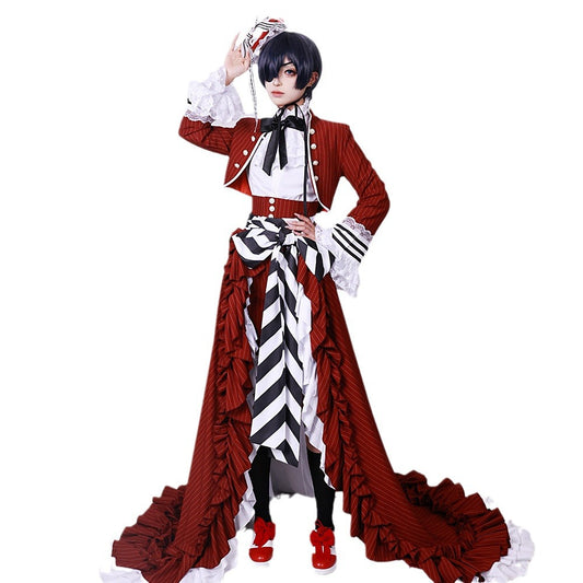 Black Butler Ciel Phantomhive Red Tea Cup Cosplay Costume Full Set for Halloween