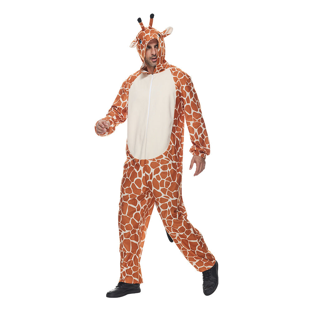 Men's Giraffe Cartoon Hooded Jumpsuit Pajamas Costumes for Halloween Party Stage Performances