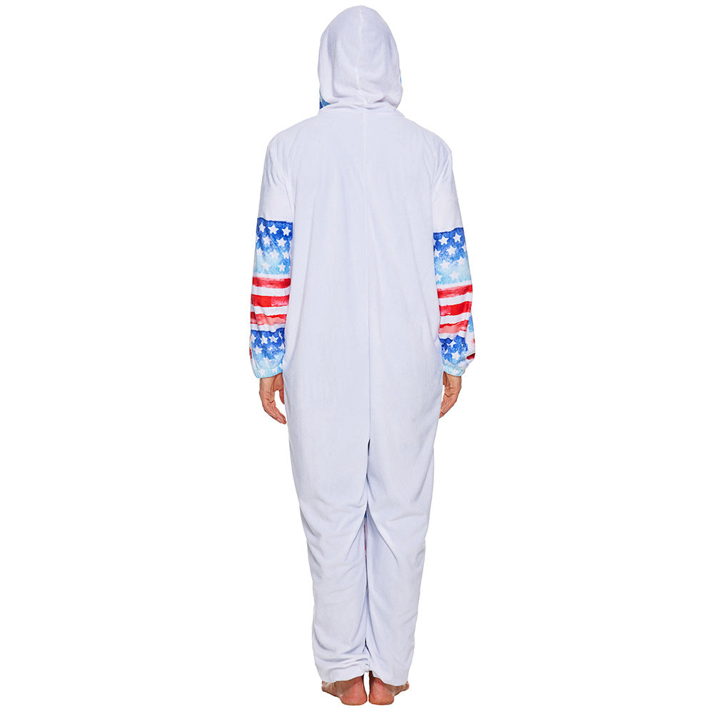 Adult Captain America Fluffy Hooded Jumpsuit Cosplay Costume for Halloween