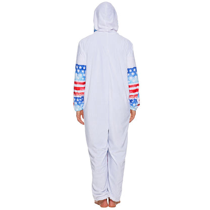 Adult Captain America Fluffy Hooded Jumpsuit Cosplay Costume for Halloween