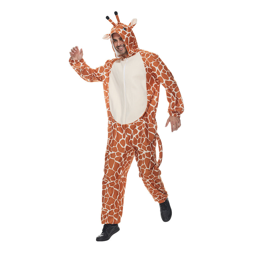 Men's Giraffe Cartoon Hooded Jumpsuit Pajamas Costumes for Halloween Party Stage Performances