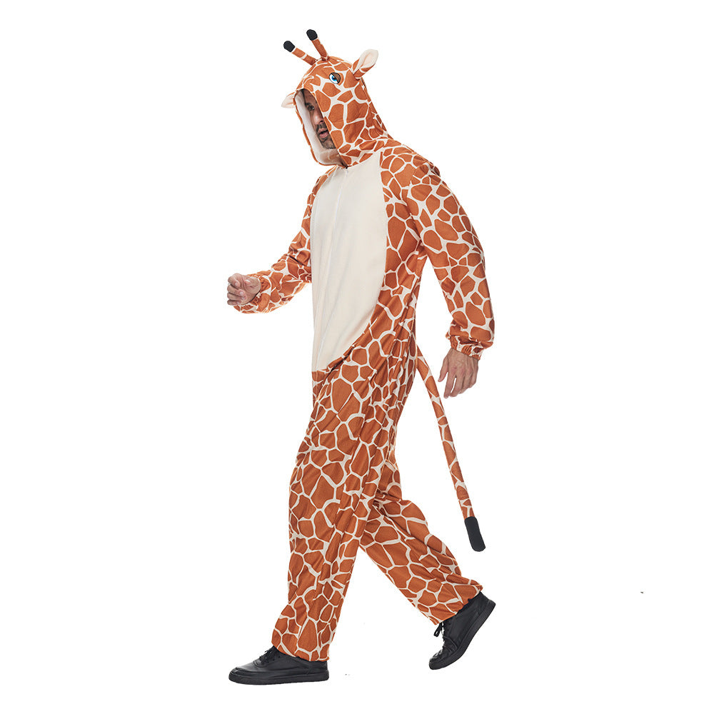 Men's Giraffe Cartoon Hooded Jumpsuit Pajamas Costumes for Halloween Party Stage Performances