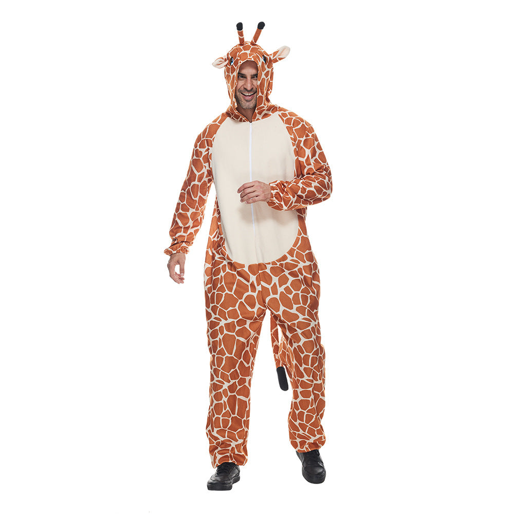 Men's Giraffe Cartoon Hooded Jumpsuit Pajamas Costumes for Halloween Party Stage Performances