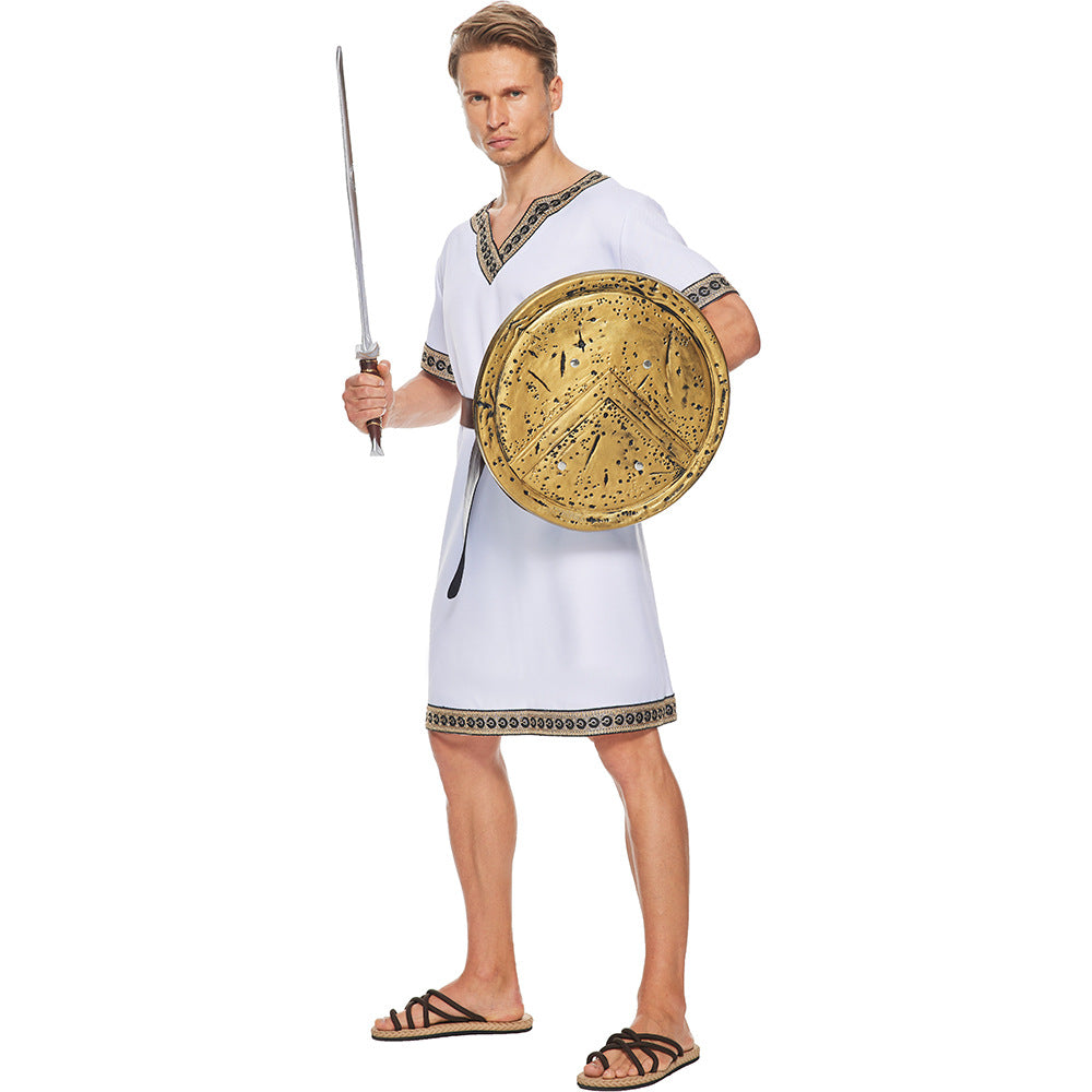 Adult Roman Warrior White Jumpsuit Cosplay Costume for Halloween Bar Parties and Performances