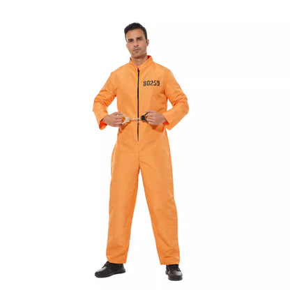 Men's Orange Prisoner Jumpsuit Cosplay Costume for Bar Parties and Performances