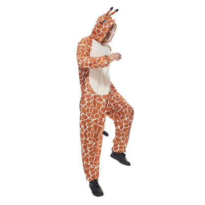 Men's Giraffe Cartoon Hooded Jumpsuit Pajamas Costumes for Halloween Party Stage Performances