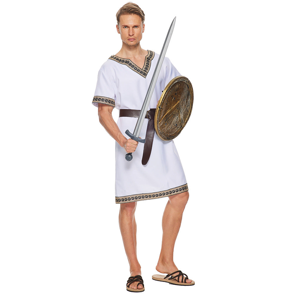 Adult Roman Warrior White Jumpsuit Cosplay Costume for Halloween Bar Parties and Performances